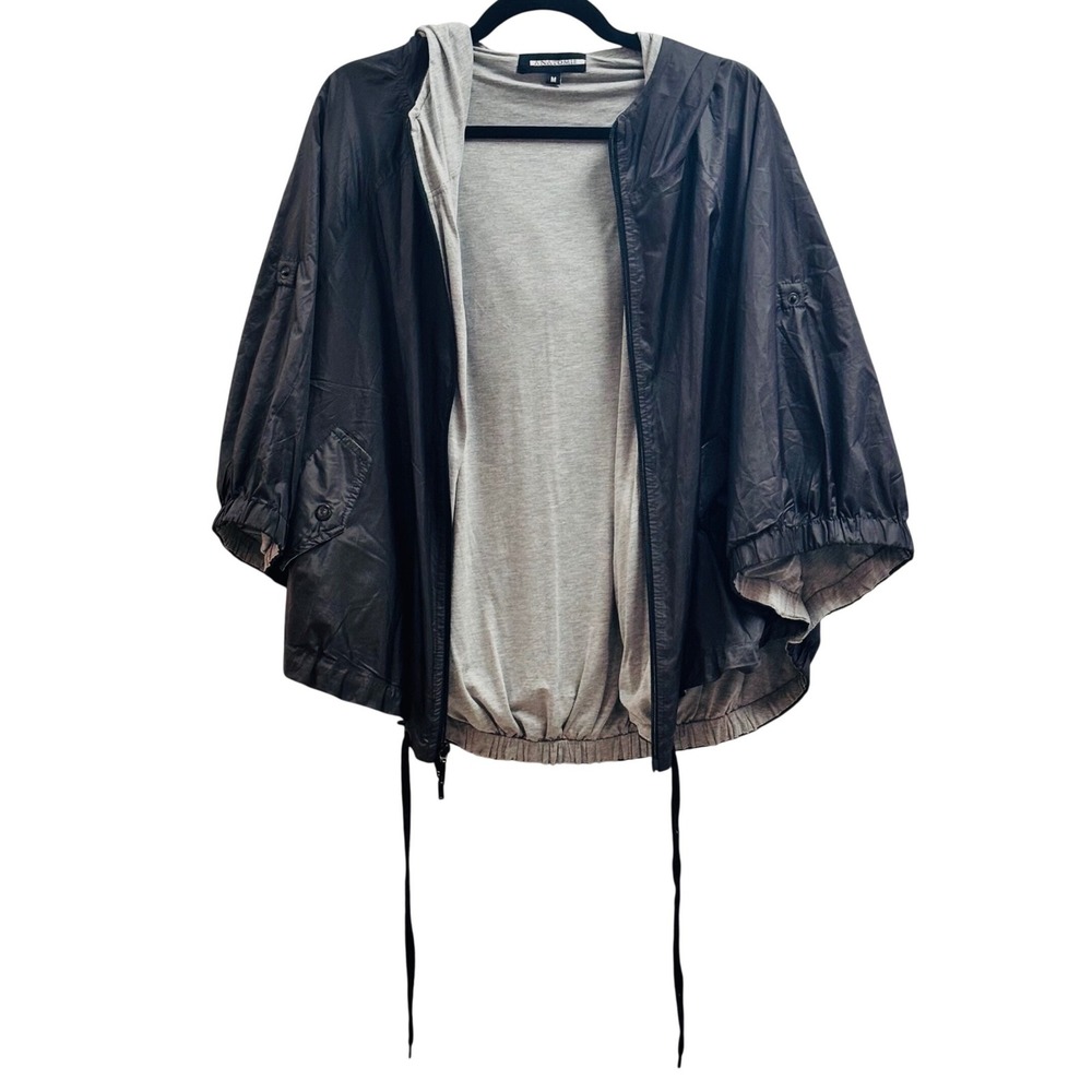 Anatomie Womens Black Hooded Windbreaker Jacket Grey Lining Size M Travel Wear
